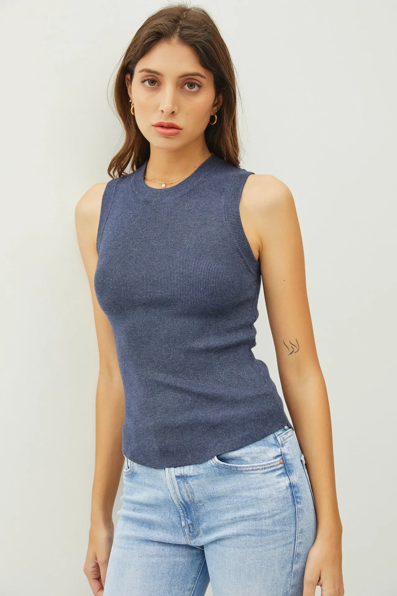 Alice Sleeveless Knit Top - Dark Denim