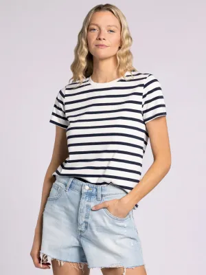 Asher Tee - White   Navy Stripe