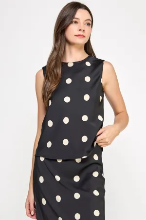 Black Polka Dot Satin Tank Top
