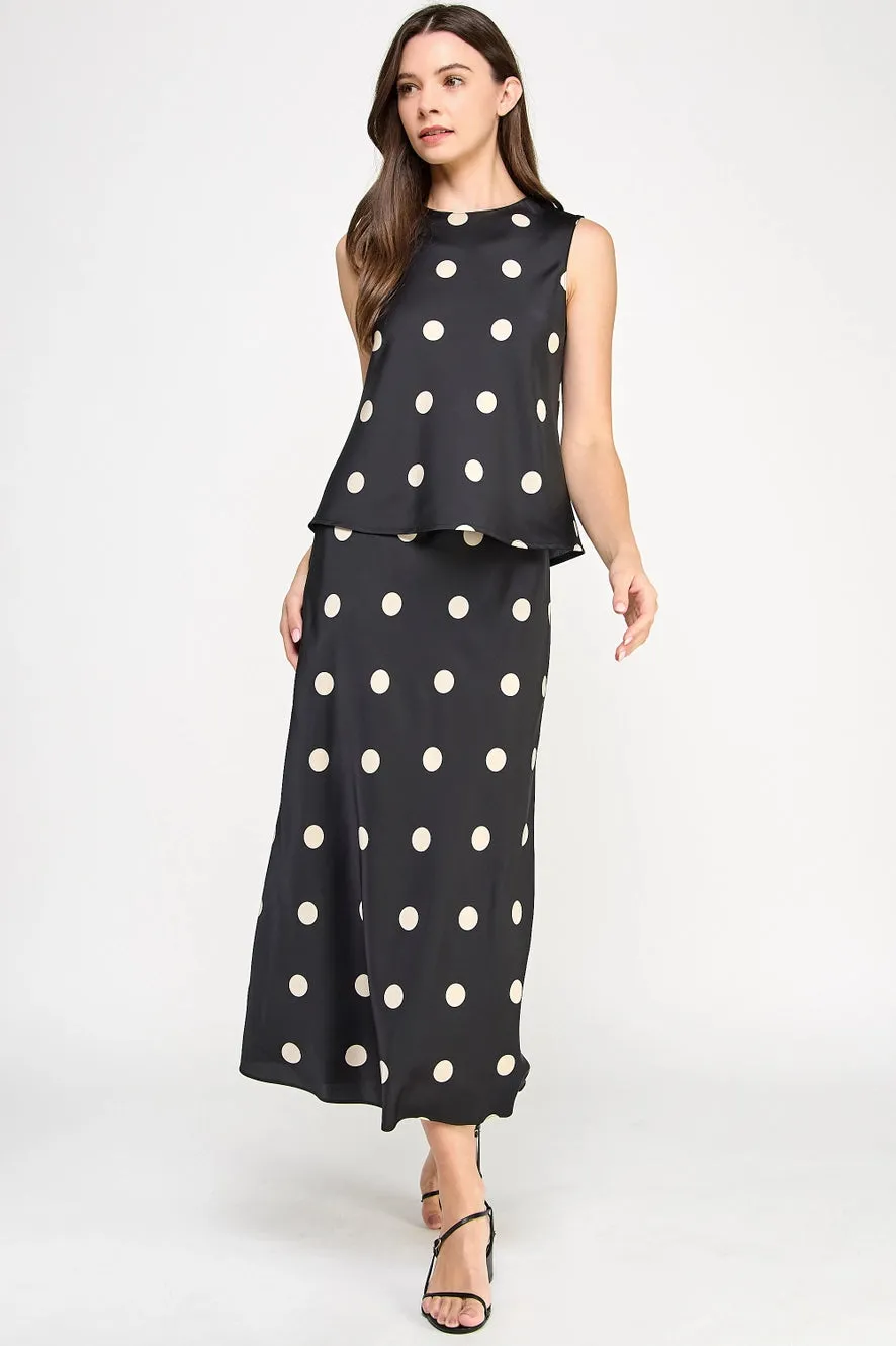 Black Polka Dot Satin Tank Top