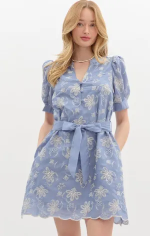 Blue Eyelet Mini Dress