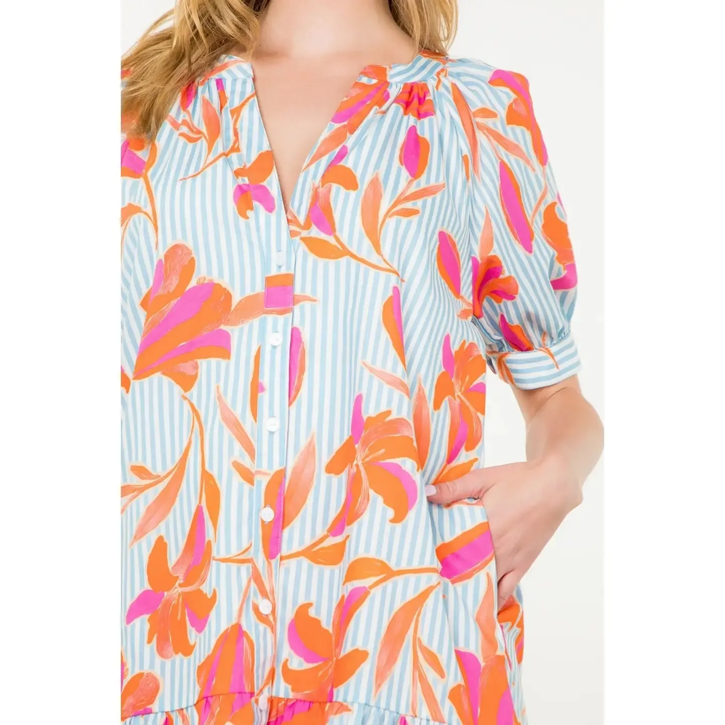 Cecelia Striped Floral Print Mini Dress