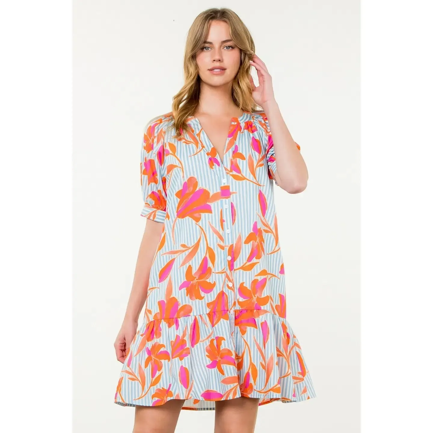 Cecelia Striped Floral Print Mini Dress