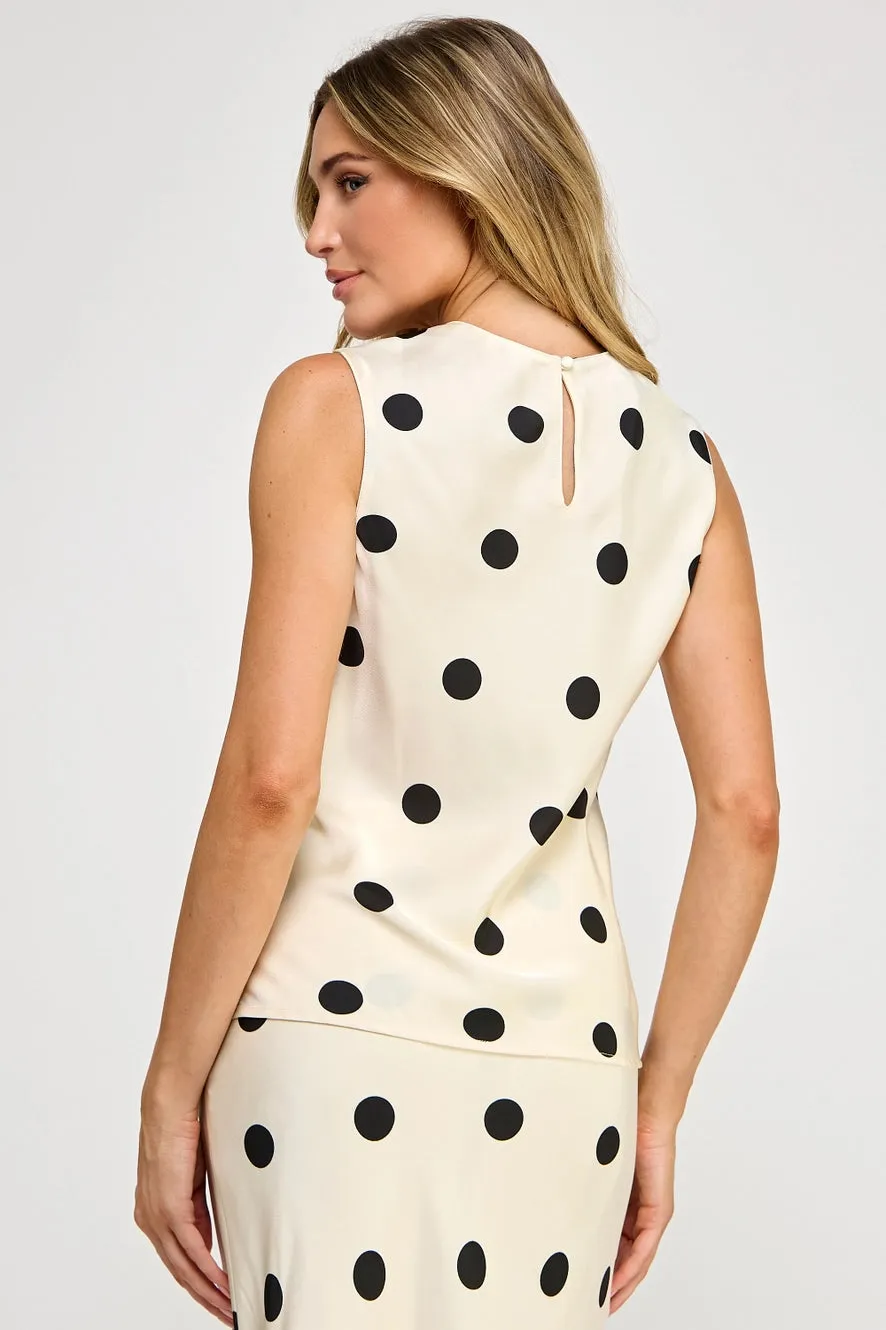 Cream Polka Dot Satin Tank Top