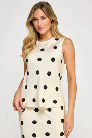 Cream Polka Dot Satin Tank Top
