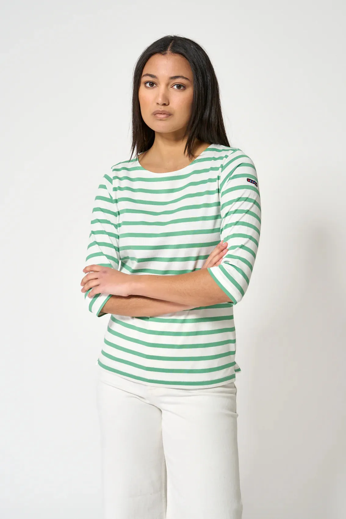 French Sleeve T- Shirt - Green Stripe