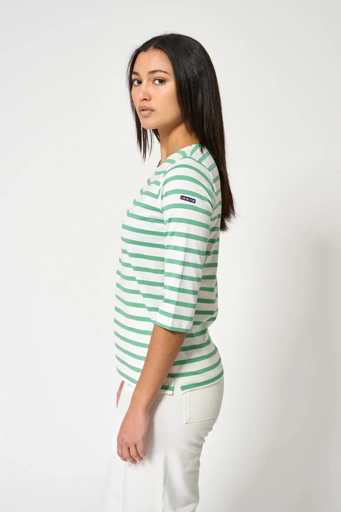 French Sleeve T- Shirt - Green Stripe