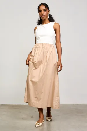Grace Midi Dress - Taupe   White