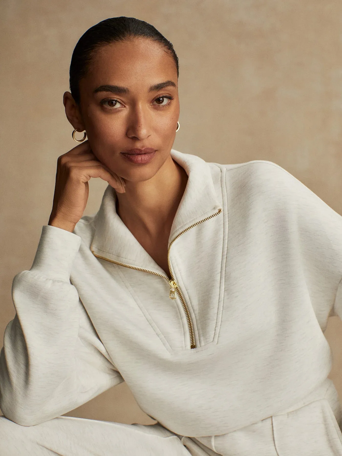 Hawley Half-Zip Sweat - Ivory Marl