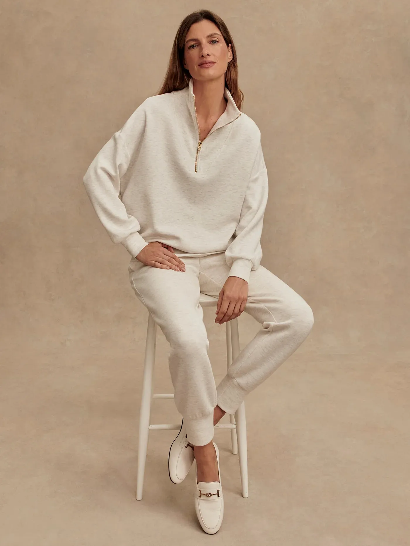 Hawley Half-Zip Sweat - Ivory Marl