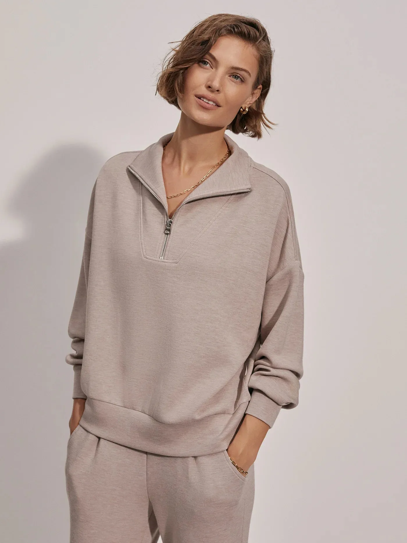 Hawley Half-Zip Sweat - Taupe Marl