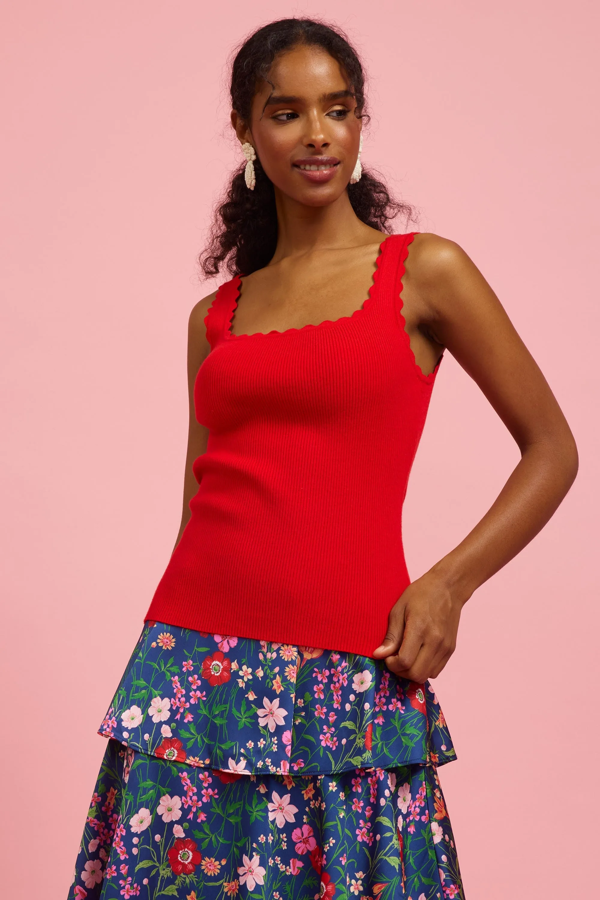 Red Scalloped Rib Tank