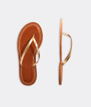 Skinny Strap Patent Leather Flip Flops - Gold