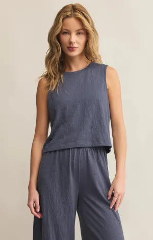 Sloane Textured Slub Top - Worn Blue