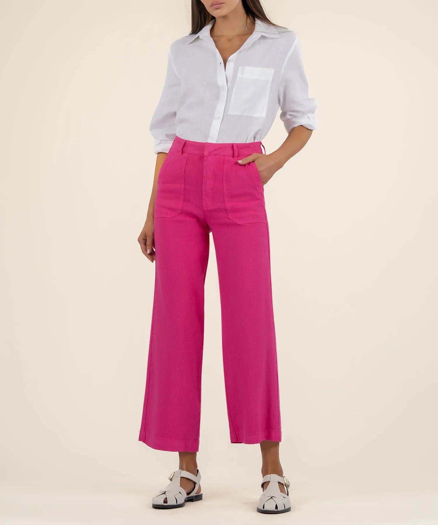 Topaz Linen Wide Leg - Fuchsia