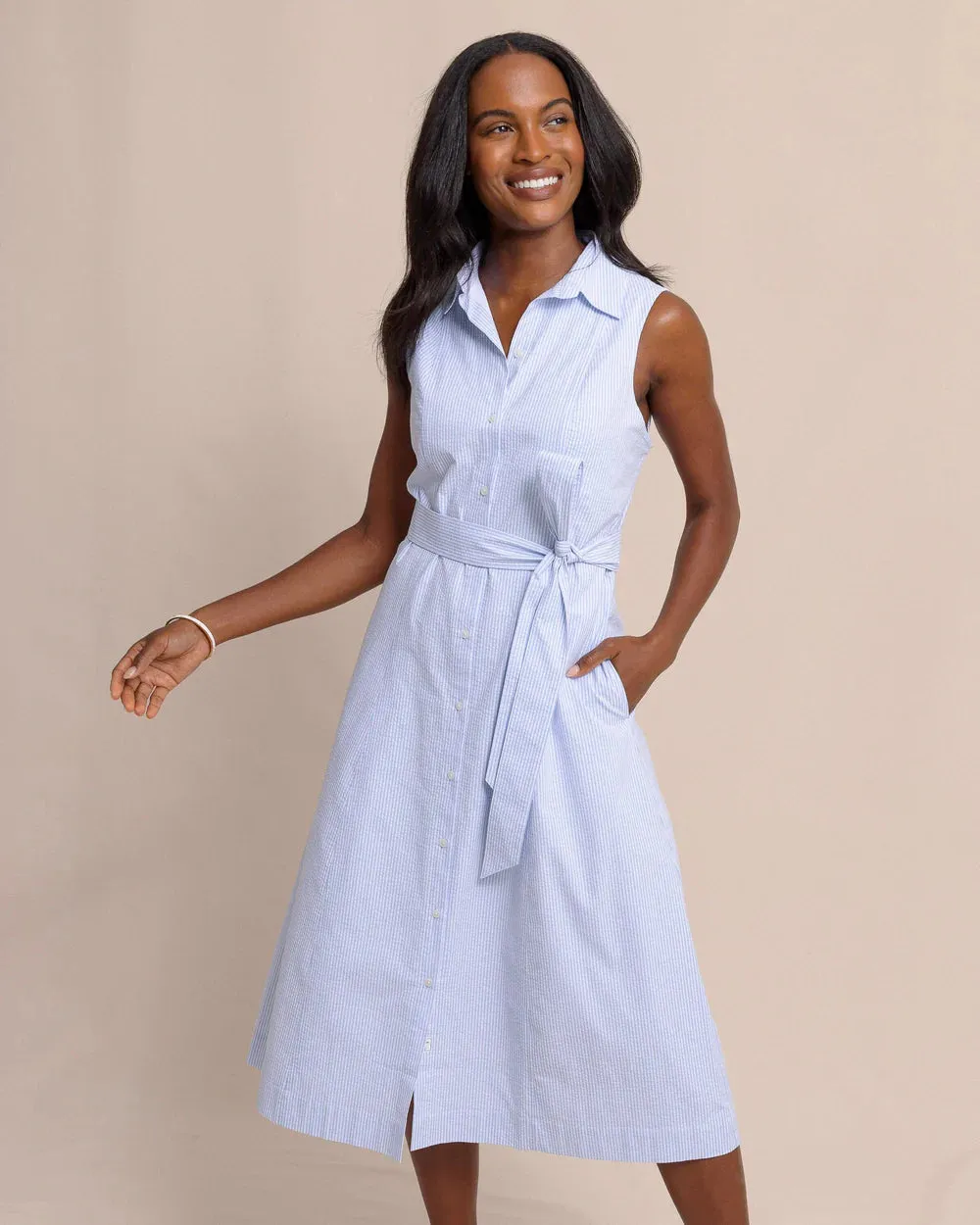 Whitley Seersucker Midi Dress - Ocean Channel